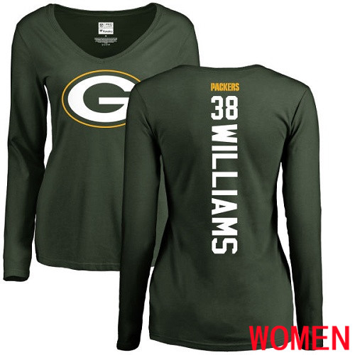 Green Bay Packers Green Women #38 Williams Tramon Backer Nike NFL Long Sleeve T Shirt